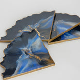 Untersetzer für Glas I 4er Set | Epoxy | Blau Marineblau Gold Elementen | Epoxidharz | Handgemacht | Getränkeuntersetzer | Tischdekoration